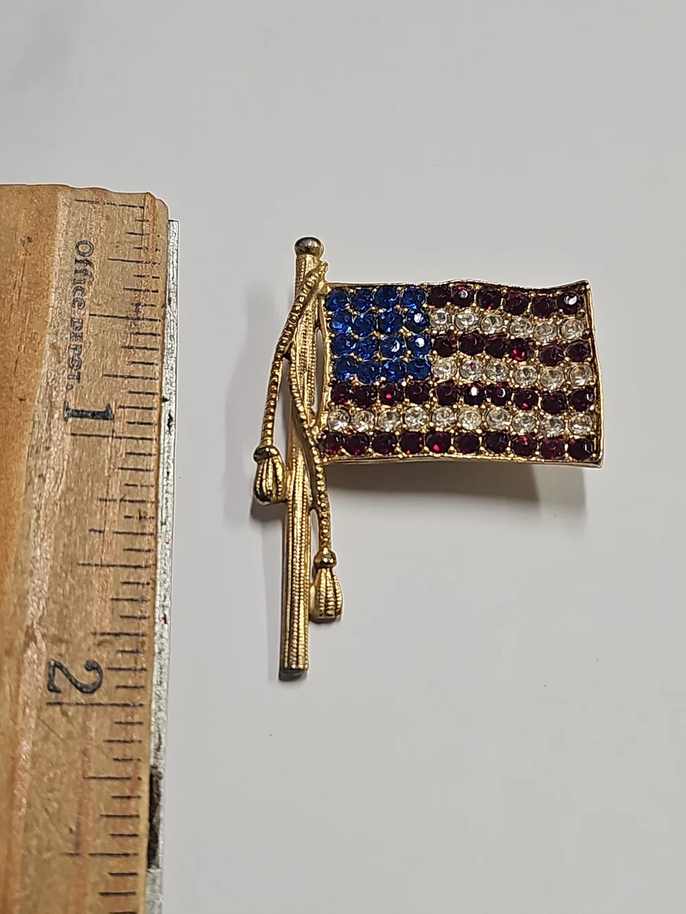 Gold-tone American Flag Pin With Red White & Blue Crystals